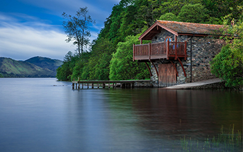 a cabin near water